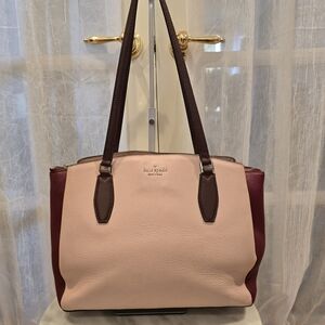 Kate Spade Monet Large Triple Compartment Tote in Blush Pink and Burgundy (EUC)